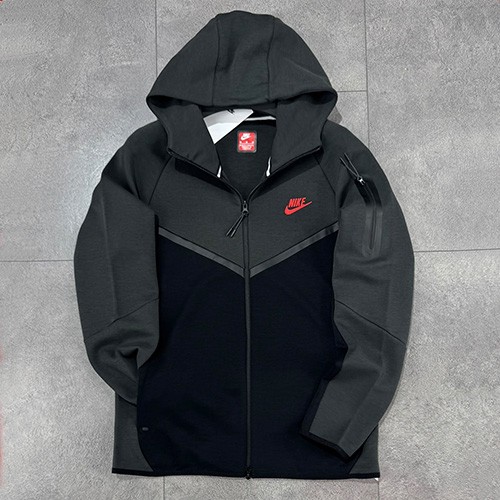 سویشرت نایک تک فلیس (NIKE TECH FLEECE 2025) رنگ مشکی سبز لوگو قرمز سایز L